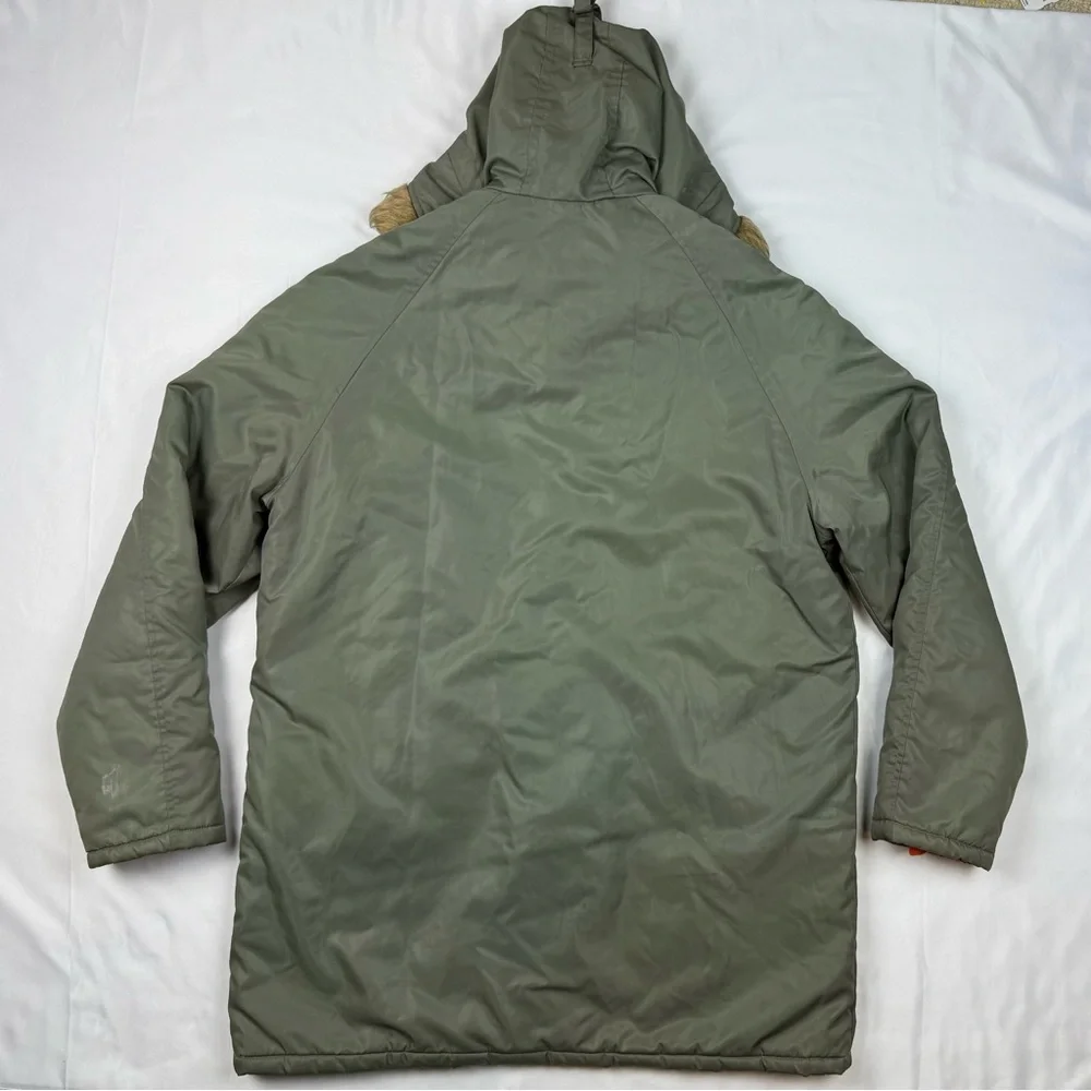 Vtg Montgomery Ward Mens Parka Jacket Sz Medium 70s Military Green Fur Trim Hood